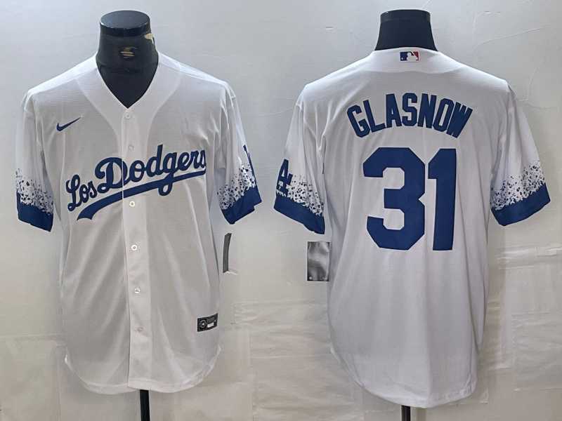 Mens Los Angeles Dodgers #31 Tyler Glasnow White 2021 City Connect Cool Base Stitched Jersey